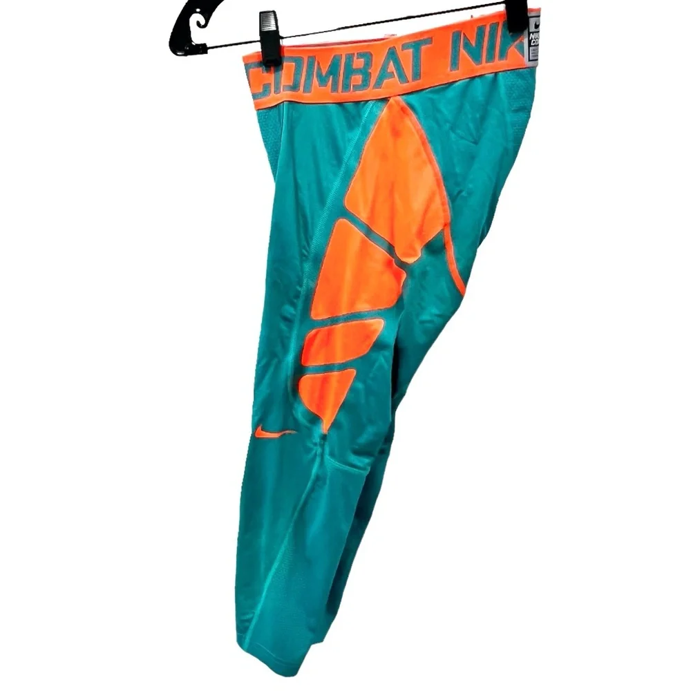 NIKE PRO COMBAT COMPRESSION 3/4 LEGGINGS MIAMI DOLPHINS COLORS - AQUA AND ORANGE